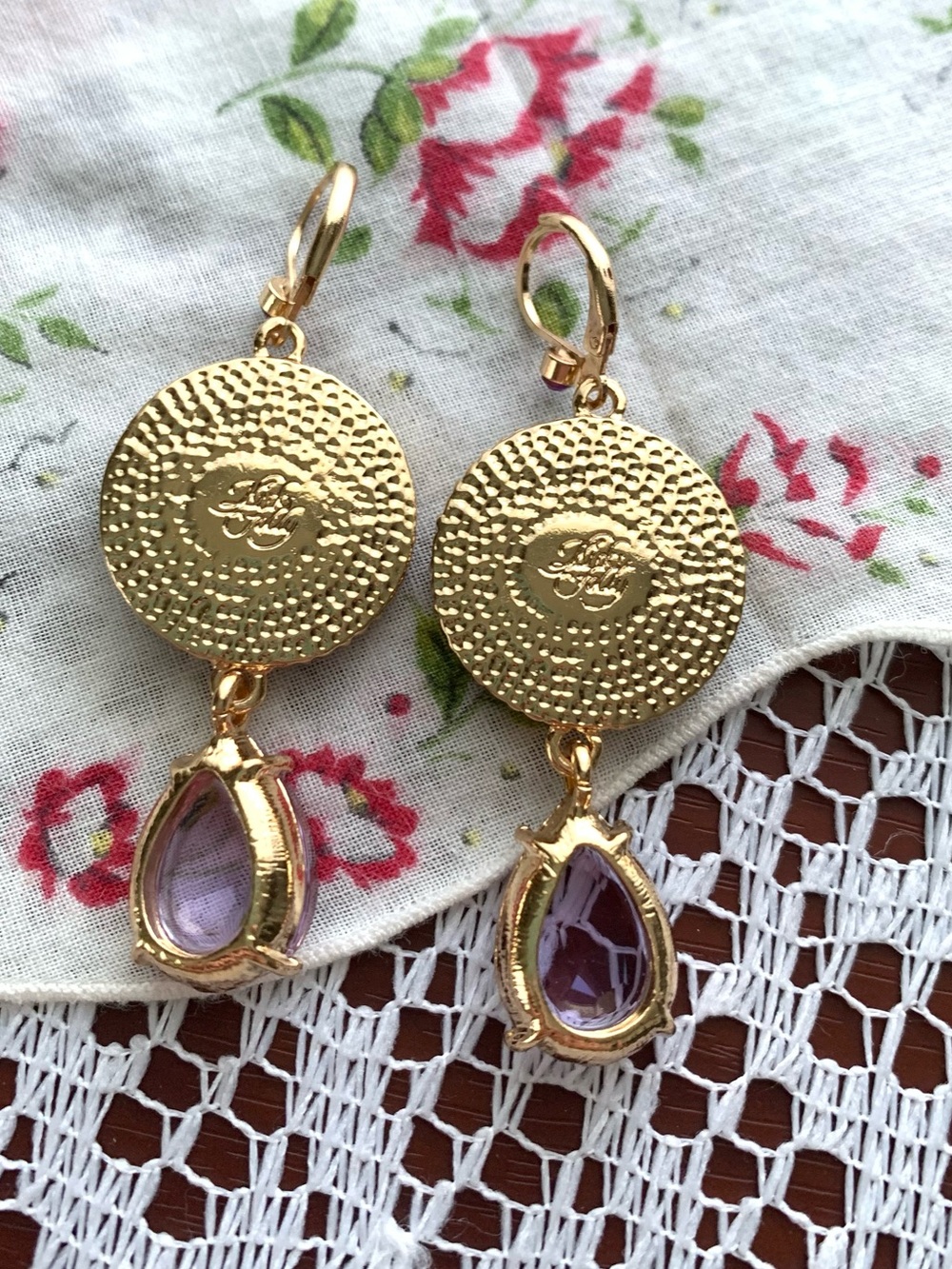 Kirk’s Folly Purple Moon Face Dangling Teardrop Vintage/Retro Earrings - Picture 4 of 4